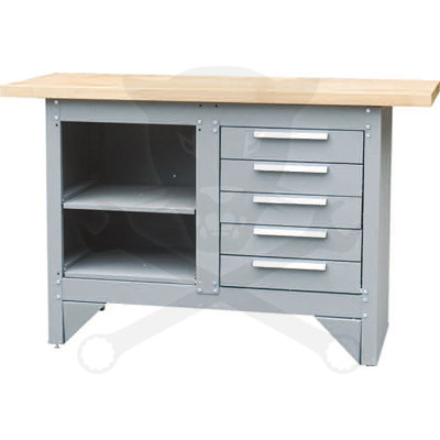 Munkaasztal fa lappal 5 db fiók + 2 polc 1372x508x865 mm (SEN-405-5050K)