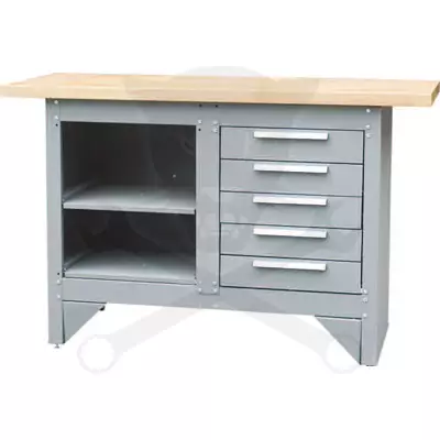 Munkaasztal fa lappal 5 db fiók + 2 polc 1372x508x865 mm (SEN-405-5050K)