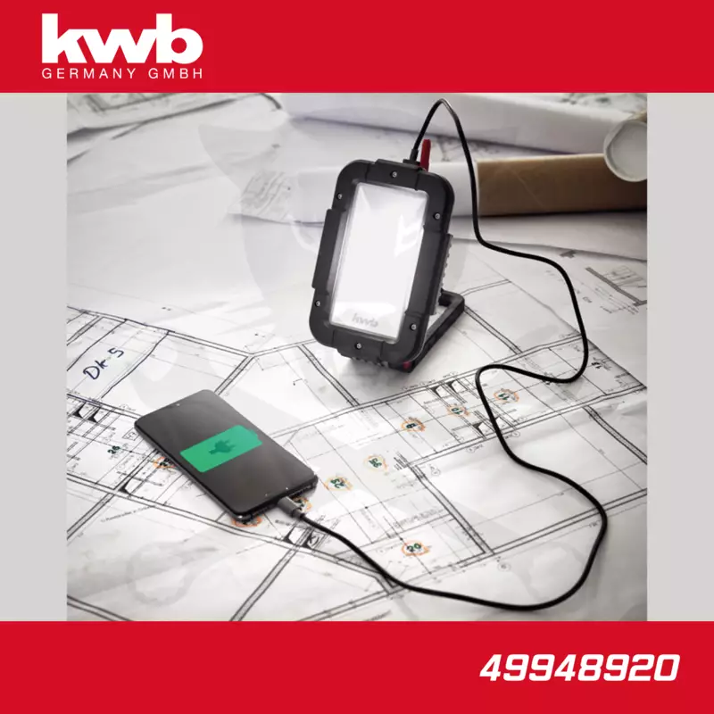 Szerelőlámpa - LED 01 COB 1521 lm akkus - USB - IPX5 összecsuk. - KWB