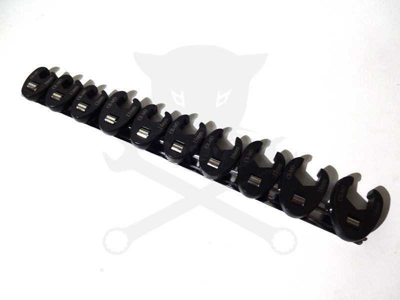 Villáskulcs adapter készlet nyitott 3/8" 10 db-os 10-19 mm "Crowfoot"