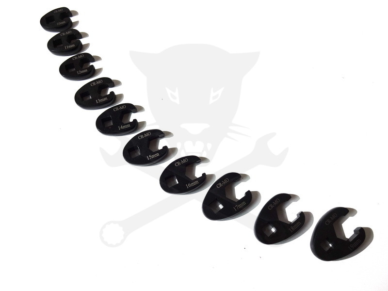 Villáskulcs adapter készlet nyitott 3/8" 10 db-os 10-19 mm "Crowfoot"