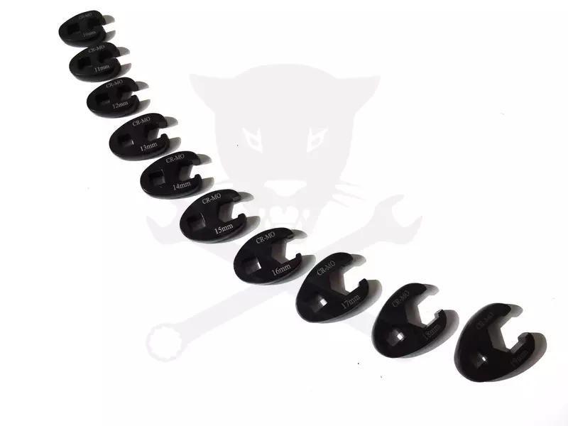 Villáskulcs adapter készlet nyitott 3/8" 10 db-os 10-19 mm "Crowfoot"