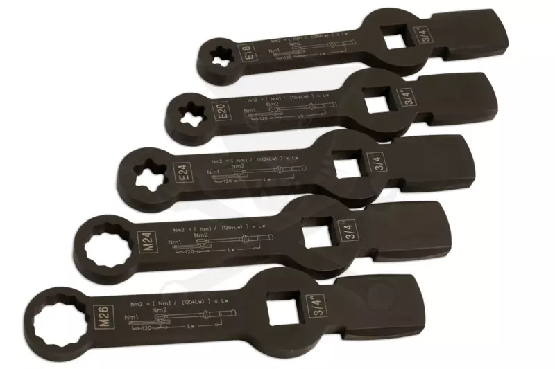 Féknyeregkulcs készlet -TEHER- üthető 5 db-os E18-E20-E24 + M24-M26 3/4"