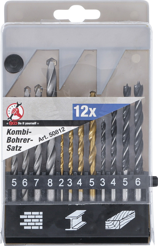Csigafúró készlet Kombinált: Betonhoz + Acélhoz + Fához 3x4=12 db-os készlet