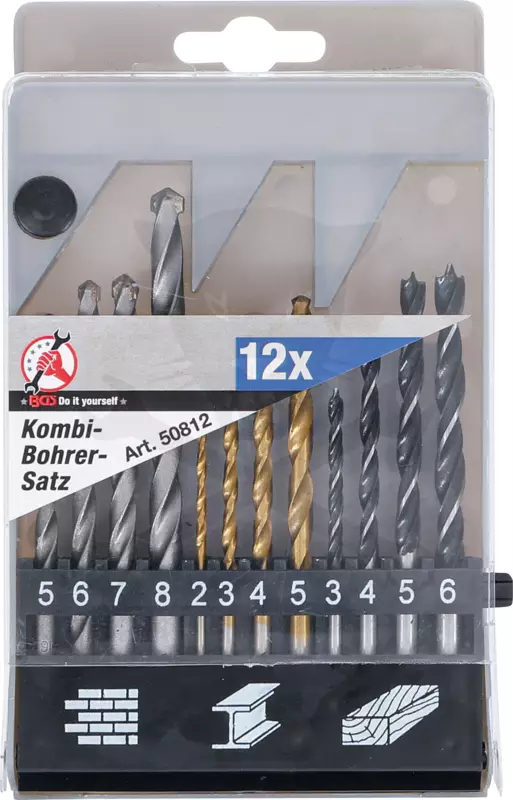 Csigafúró készlet Kombinált: Betonhoz + Acélhoz + Fához 3x4=12 db-os készlet