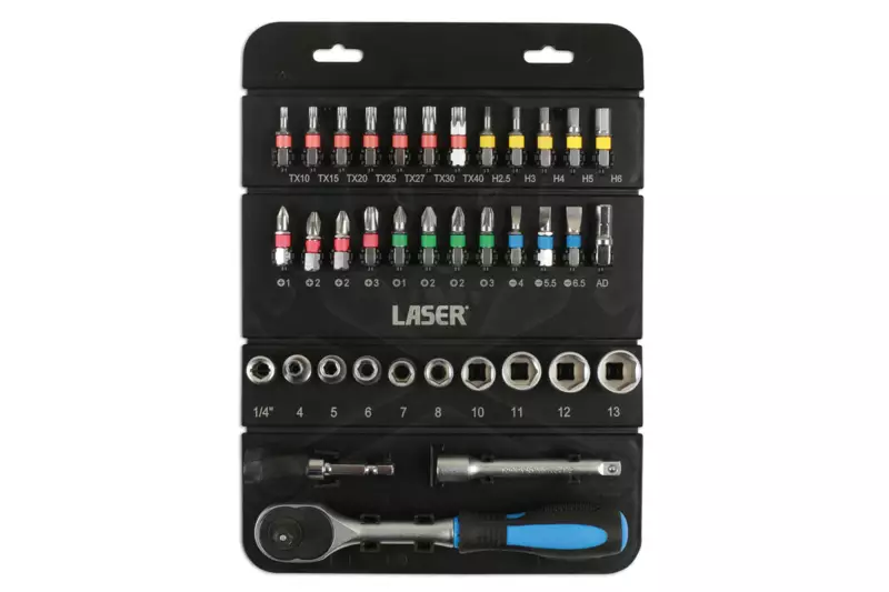 Dugókulcs és bit készlet 37 darabos 1/4" - Laser Tools