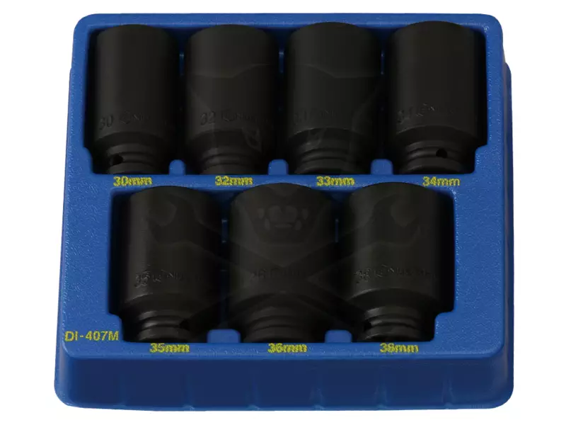Tálcás Genius dugókulcs, gépi készlet 6 lapú hosszú 1/2" 7 db-os 30-38mm (DI-407M )