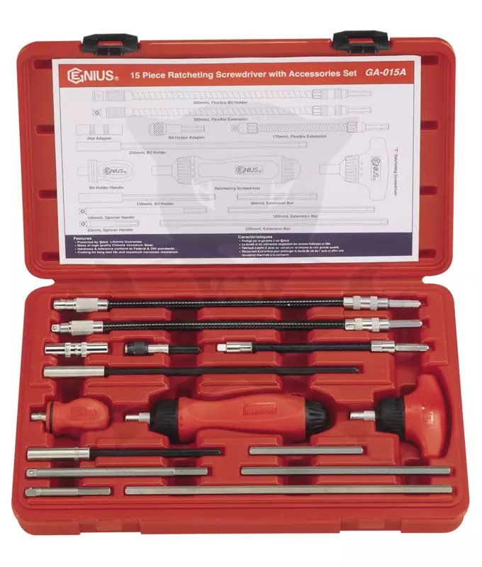 Csavarhúzó bit hajtó 15 db-os készlet imbusz + racsnis hajtó - Genius