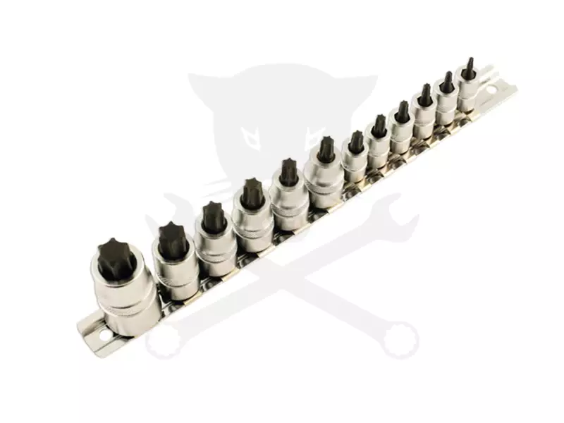 Rátűzőkulcs - crowa+bit készlet 1/4"-3/8"-1/2" 12 db-os RÖVID Torx:T8-T60