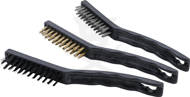 Drótkefe készlet 225 mm 3 db-os acél + réz + műanyag - Kraftmann