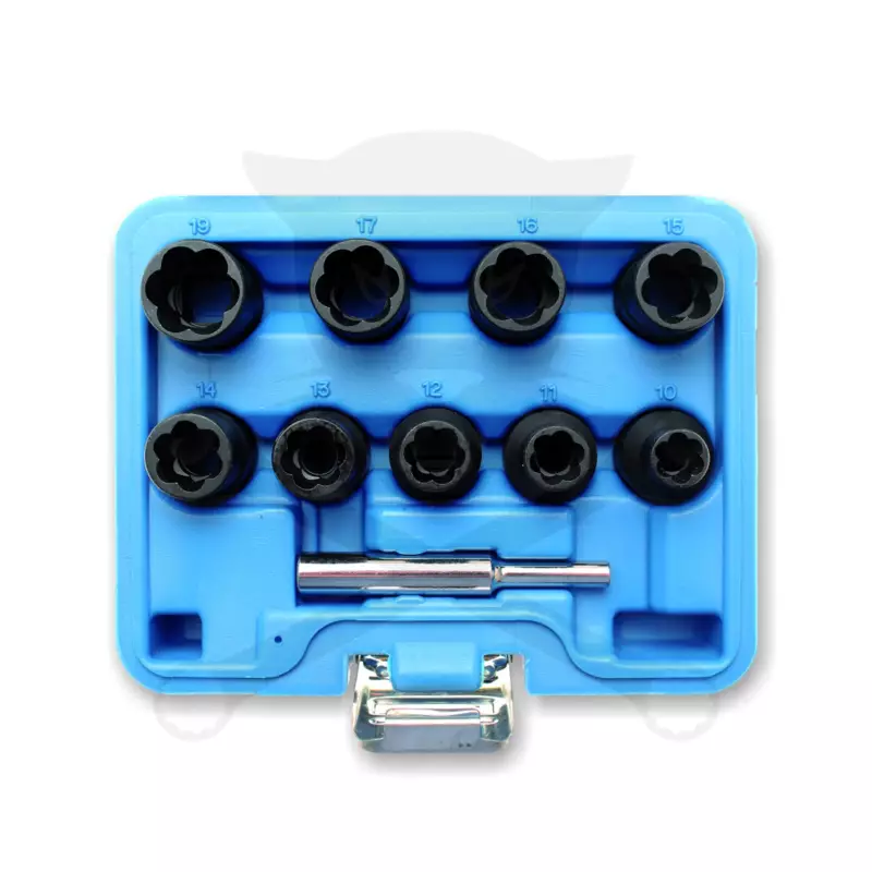 Csavarkiszedő készlet - sérült fejű csavarokhoz 9+1 db-os 10-19 mm 1/2"
