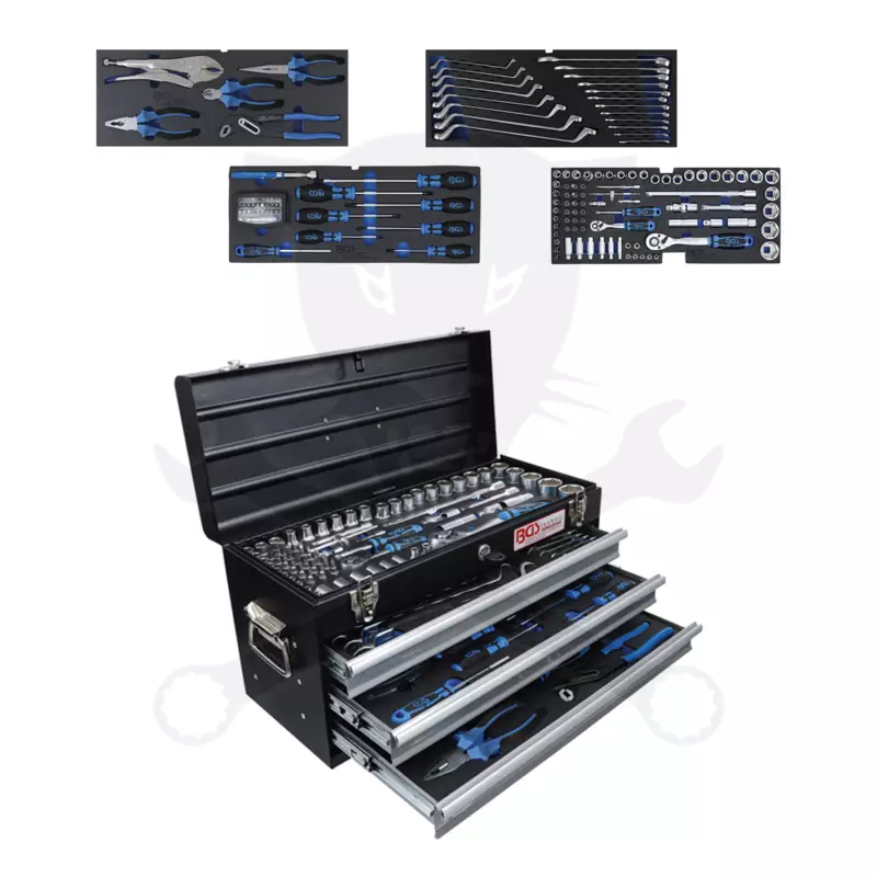 Szerszámos láda 3 fiók + 1 rekesz - Fiók 1/3-os 143 db-os - BGS