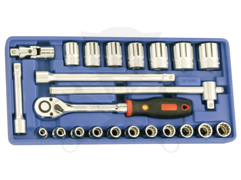 Tálcás Genius dugókulcs készlet 12 szögű metrikus rövid 1/2" 23 db - 1/3