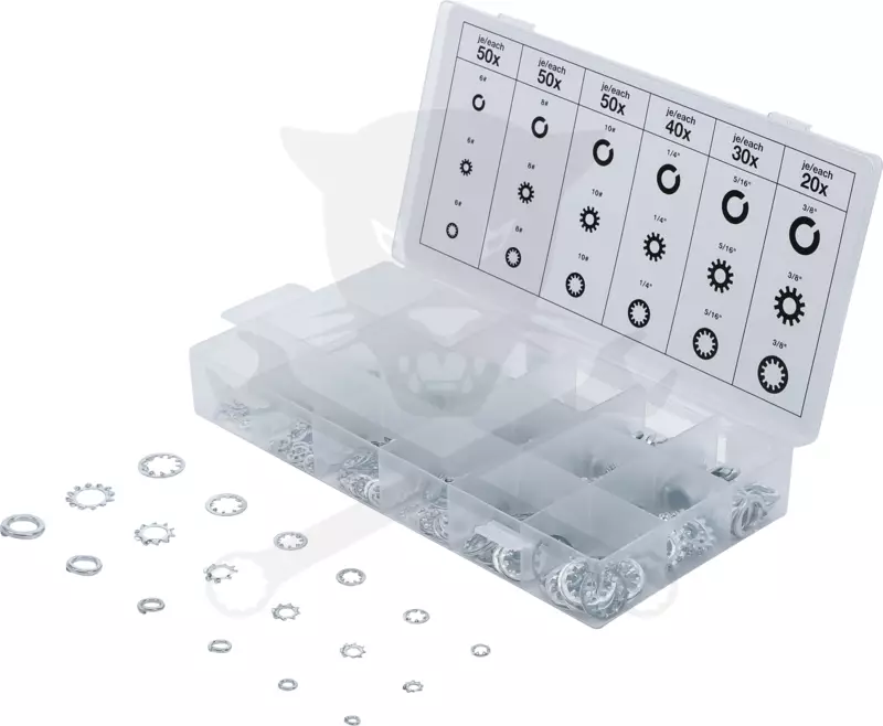 Rugós + körmös alátét készlet 720 db-os 6-8-10 és 1/4"-5/16"-3/8" - BGS