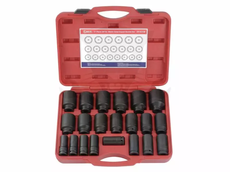 Légkulcsfej készlet 3/4" 21 db-os - 6 lapú hosszú - Genius