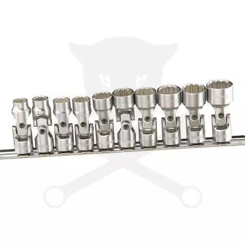 Dugókulcs - crowafej készlet 3/8" 12 sz. csuklós 10-19 mm Genius