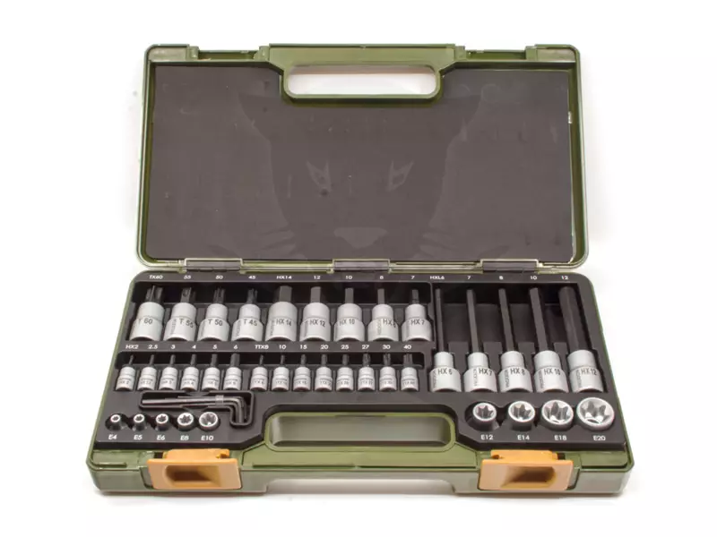 Rátűzőkulcs - crowa+bit készlet 1/4-1/2" imb.+TX+TTX+E-Torx 41 részes