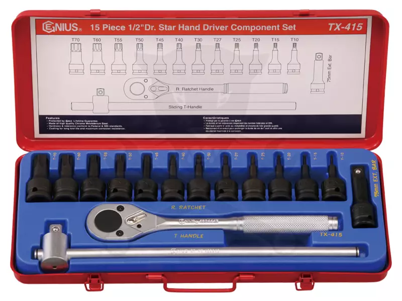 Torx készlet 1/2" 15 db-os Genius