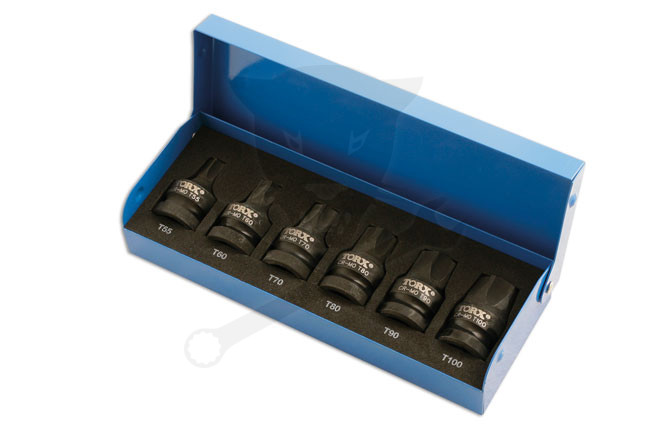 Légkulcsfej készlet 1/2" Torx T55-T100 -alacsony profil 6 db - Laser