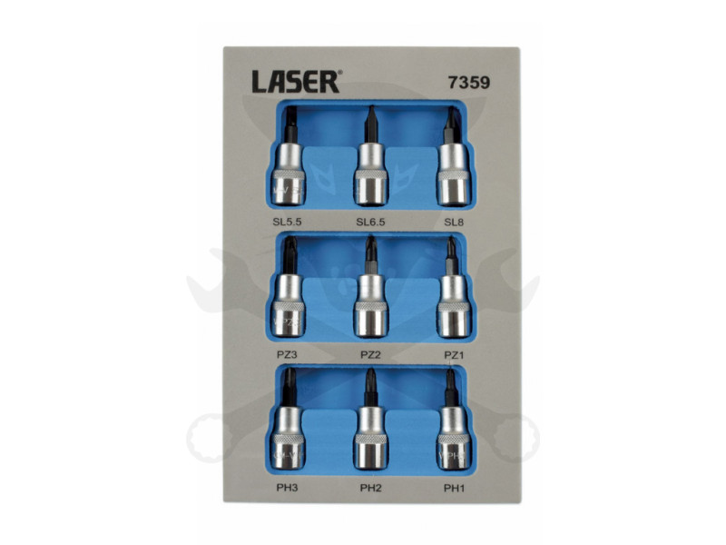 Rátűzőkulcs 9 db-os készlet 3/8" PH -PZ, Lapos 50 mm