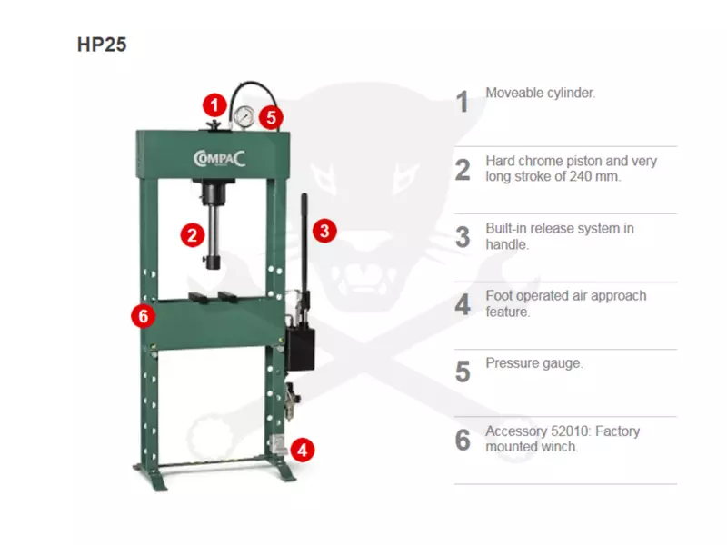 Prés 25 t hidro-pneumatilus kézi-karos - gyors dugattyú - Compac HP 25 G6