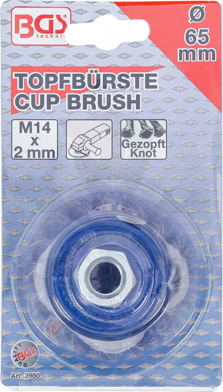 Drótcsiszoló fazékkefe 65 mm M14 x 2.0 menettel -sarokcsiszolóhoz- BGS