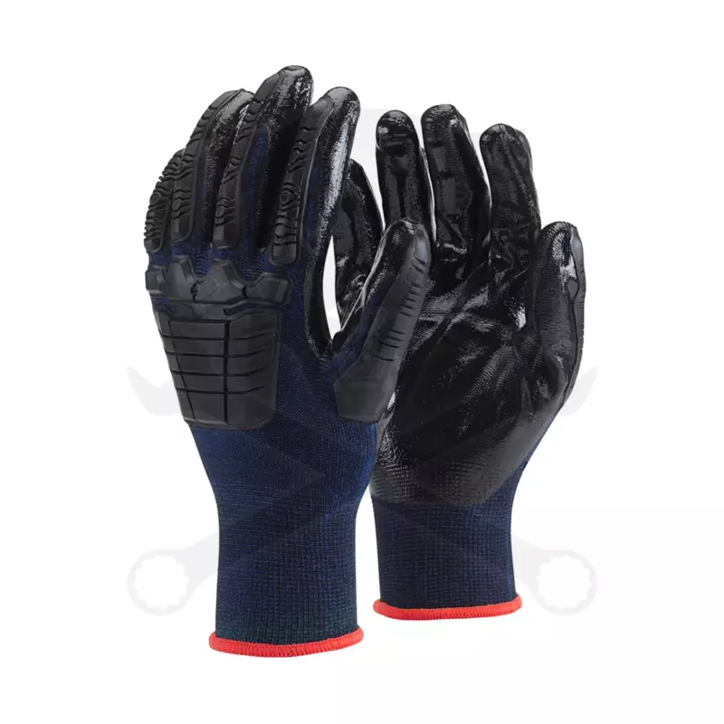 Kesztyű - szerelőkesztyű - Kék Nitril mártott, protektoros 10/XL