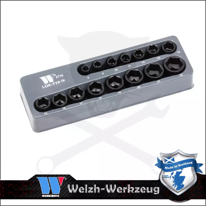 Lok-Typ Légkulcsfej készlet 3/8" 15 db-os spec.6 lap normál 8-22 mm-Welzh