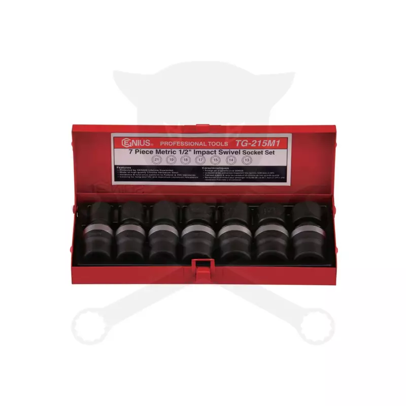 Légkulcsfej készlet 1/2" 7 db 13-21 mm metrikus rövid - Csuklós- Genius