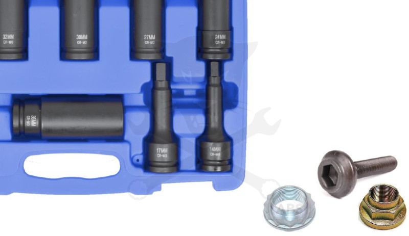 Légkulcsfej készlet 3/4"  9 db 24-36 mm+H14-17-19 metrikus hosszú 12 l.