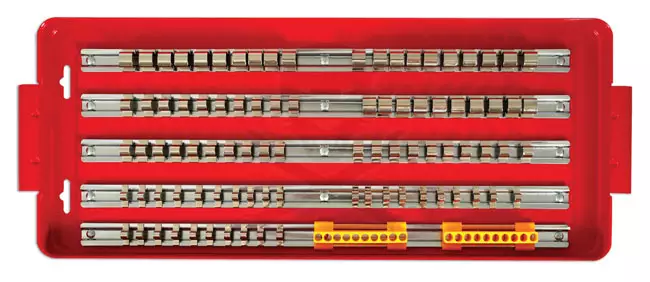 Dugókulcs tartó tálca 1/4", 3/8" és 1/2" sínnel