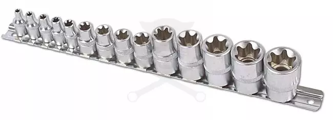 Dugókulcs - crowafej készlet 1/2"-3/8"-1/4" belső torx 14 db-os E4 - E24