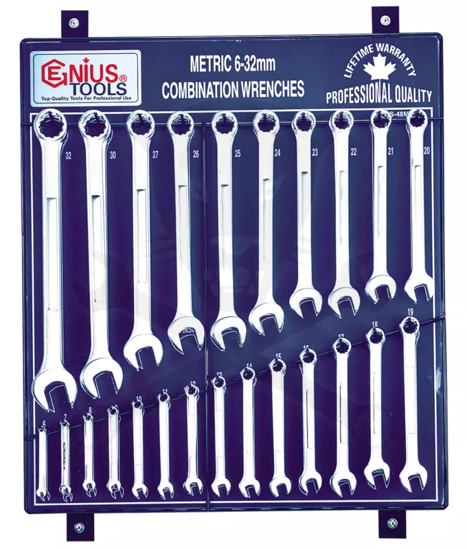 Csillag-villáskulcs készlet 48 db-os /2x24 db/ fali fém - Genius