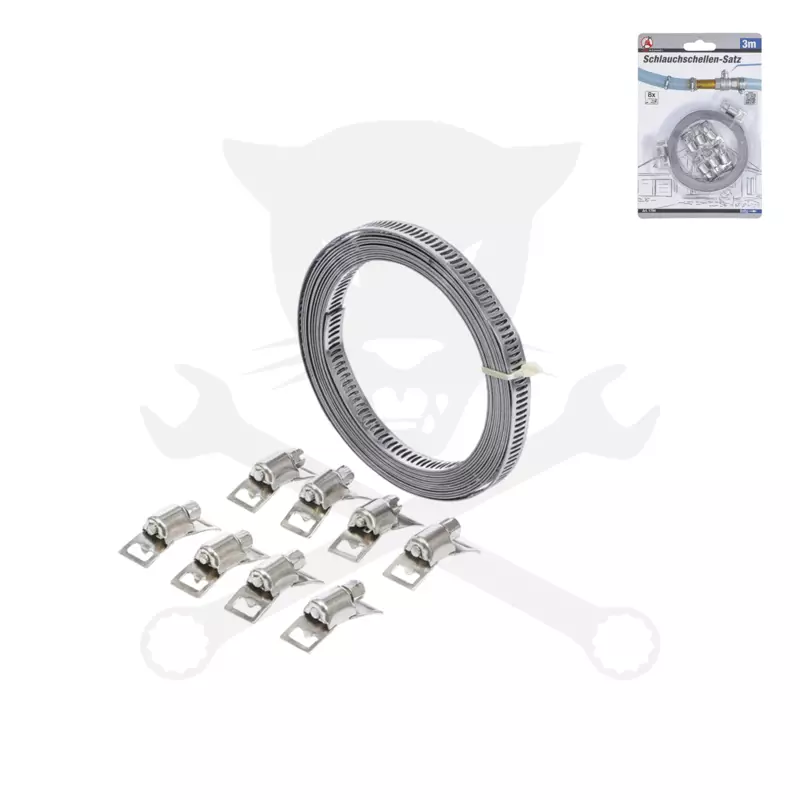 Csőbilincs szalag, végtelenített 8 mm x 3 méter + szorítók