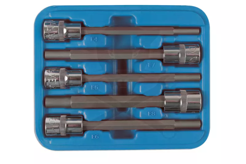 Dugókulcs - crowafej készlet 3/8" belső E-torx 5 db-os E4-E8 extra hosszú