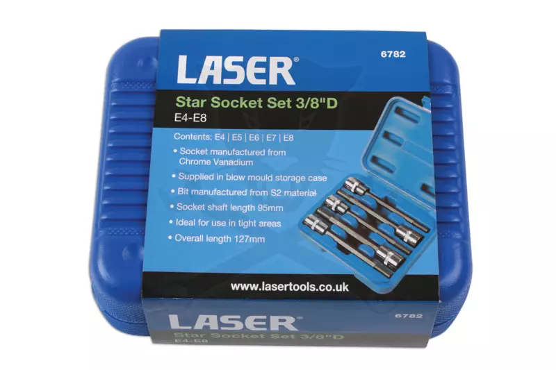 Dugókulcs - crowafej készlet 3/8" belső E-torx 5 db-os E4-E8 extra hosszú