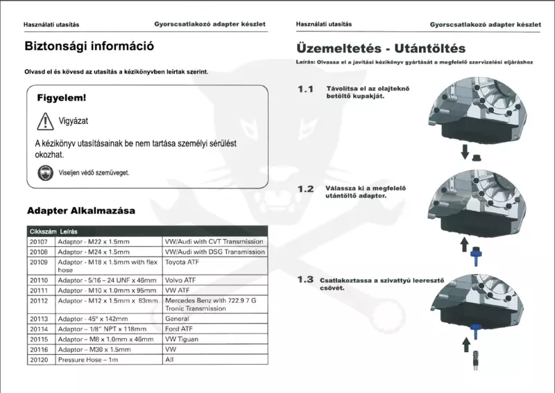 Folyadékpumpa AB71196-hoz ATF/ DSG/CVT váltófeltöltő adapter készlet-Hubi