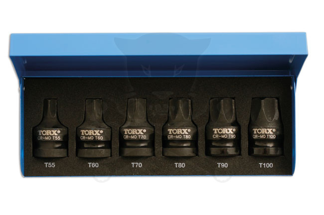 Légkulcsfej készlet 1/2" Torx T55-T100 -alacsony profil 6 db - Laser