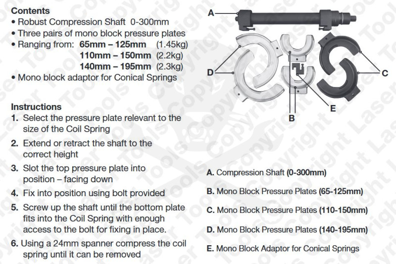 Rugóösszehúzó készlet McPherson 300 mm - Laser Tools -TS20