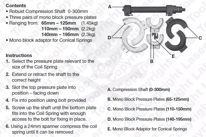 Rugóösszehúzó készlet McPherson 300 mm - Laser Tools -TS20