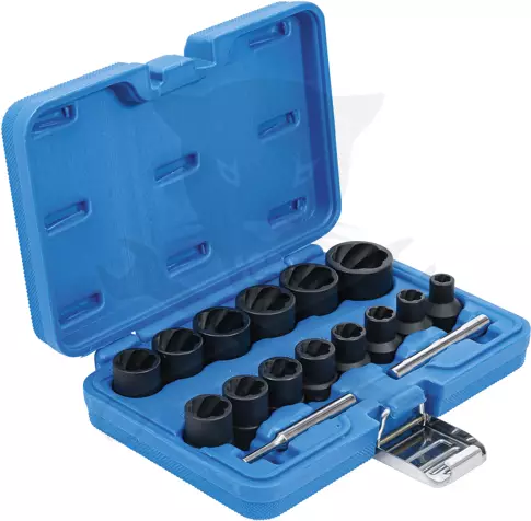Kerékőr és sérült csavar leszedő dugófej készlet 8-27 mm 1/2" 14+2 db -BGS