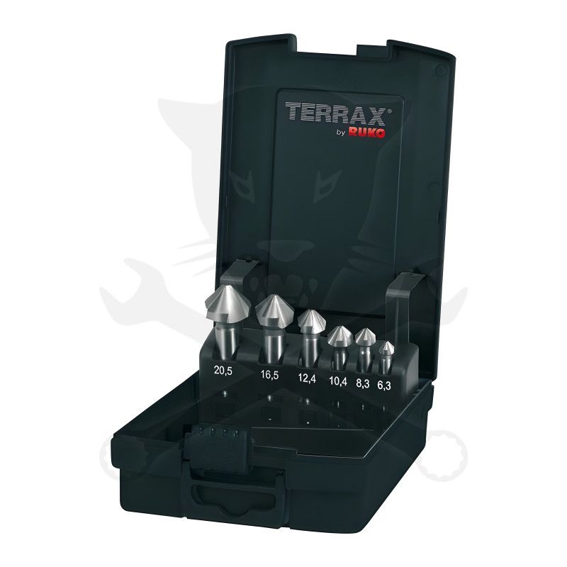 Kúpsüllyesztő készlet 6 db 6.3 mm - 20.5 mm HSS kazettában - Terrax