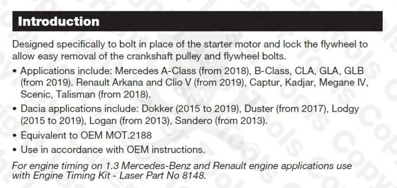 Vezérlésrögzítő készlet Mercedes-Benz, Renault  Benzines: 0.9L-1.3L-1.6L