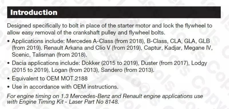 Vezérlésrögzítő készlet Mercedes-Benz, Renault  Benzines: 0.9L-1.3L-1.6L