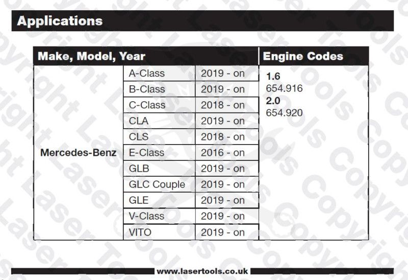 Vezérlésrögzítő készlet Mercedes W654 1.6/2.0 Liter Diesel - Laser