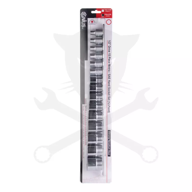 Dugókulcs - crowafej készlet 1/2" 12 szögű COLOS rövid 15 db-os Genius