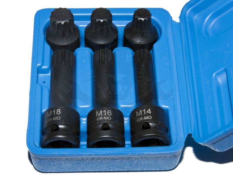 Légkulcsfej készlet 1/2" XZN - Spline 6 db-os M14-M16-M18