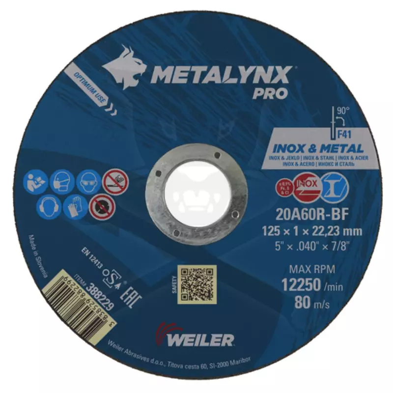 Vágókorong 125 x 1.0 x 22.23 mm PRO INOX 80m/s - Metalynx