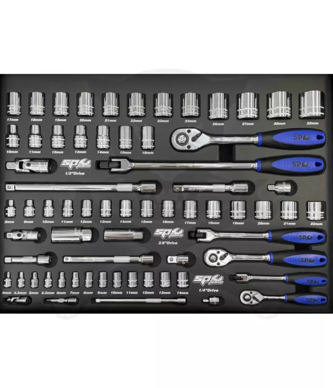Tálcás SP Tools "M" Dugókulcs készlet 1/4-3/8-1/2" 67 db-os