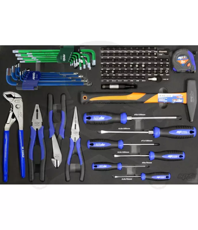 Tálcás SP Tools "M" Kiegészítő Fogó-Kalapács-Csavarhúzó készlet 97db-os